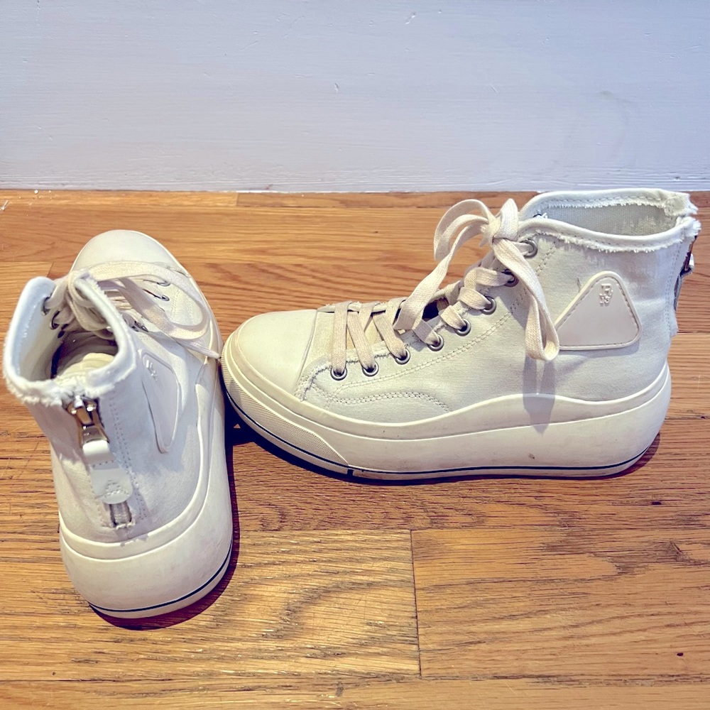 R13 platform sneakers in distressed ecru